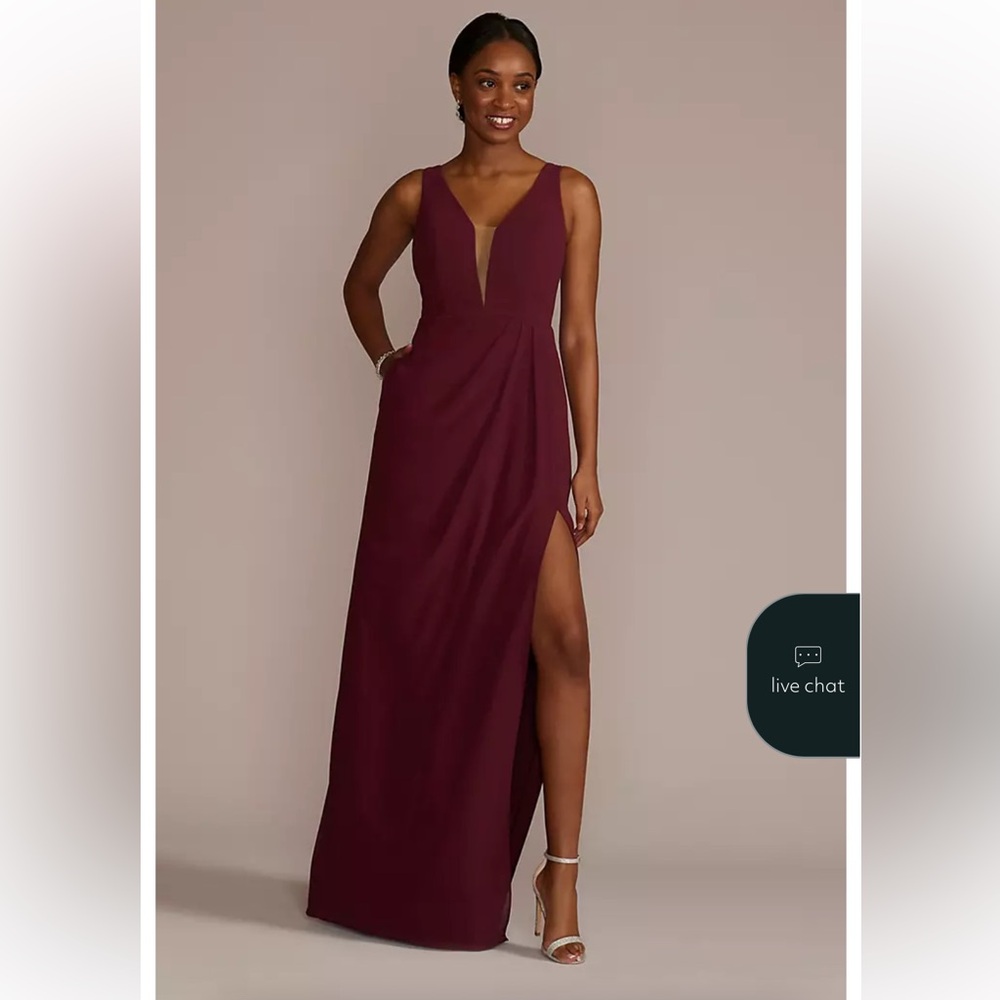 David’s Bridal Chiffon Illusion Cutouts Dress in Wine NWT